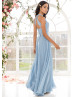 Halter Neck Beaded Pleated Blue Chiffon Bridesmaid Dress
